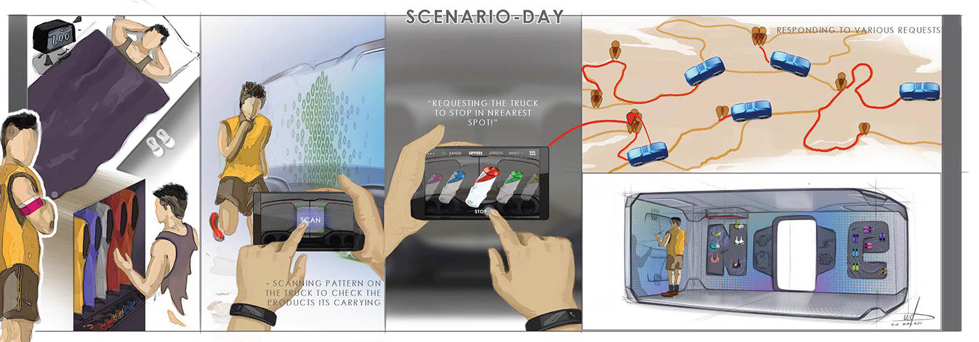 industrial design，Intelligent technology，Hand drawn expression，design sketch，Show truck design，