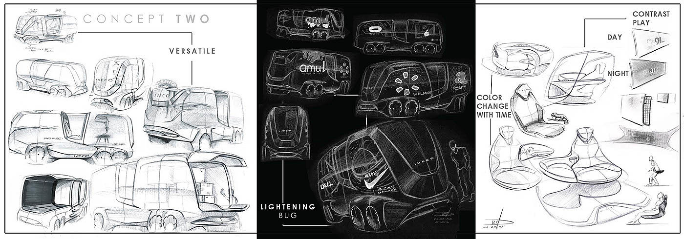 industrial design，Intelligent technology，Hand drawn expression，design sketch，Show truck design，
