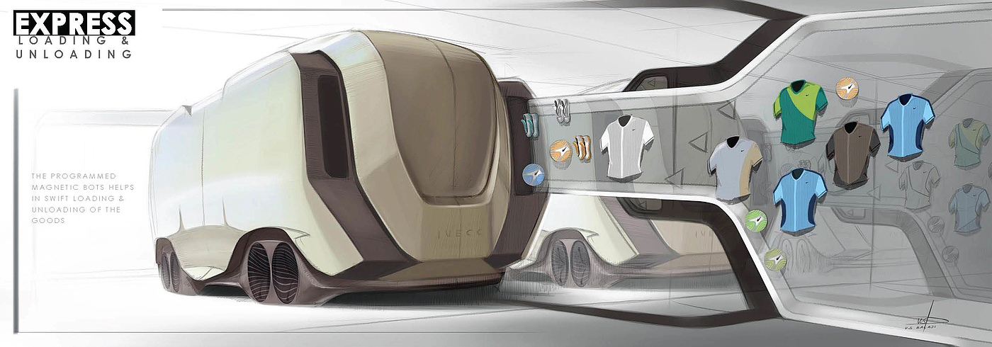 industrial design，Intelligent technology，Hand drawn expression，design sketch，Show truck design，