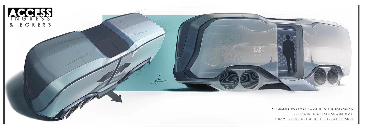 industrial design，Intelligent technology，Hand drawn expression，design sketch，Show truck design，