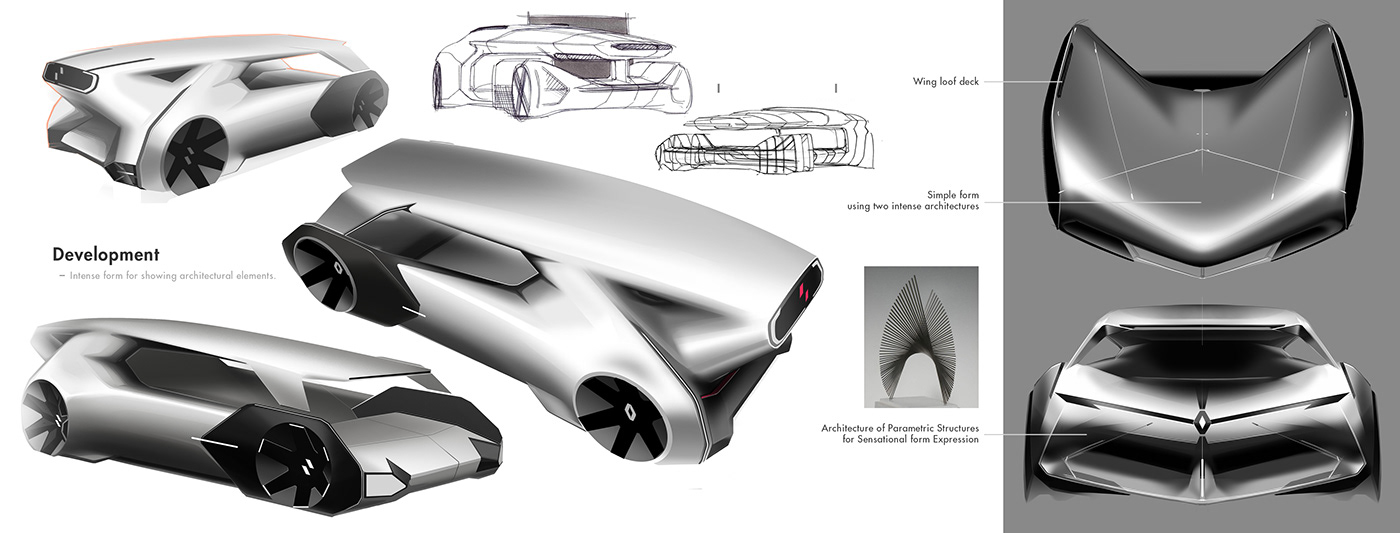 Renault Pantheon，Automobile design，Hand drawn，