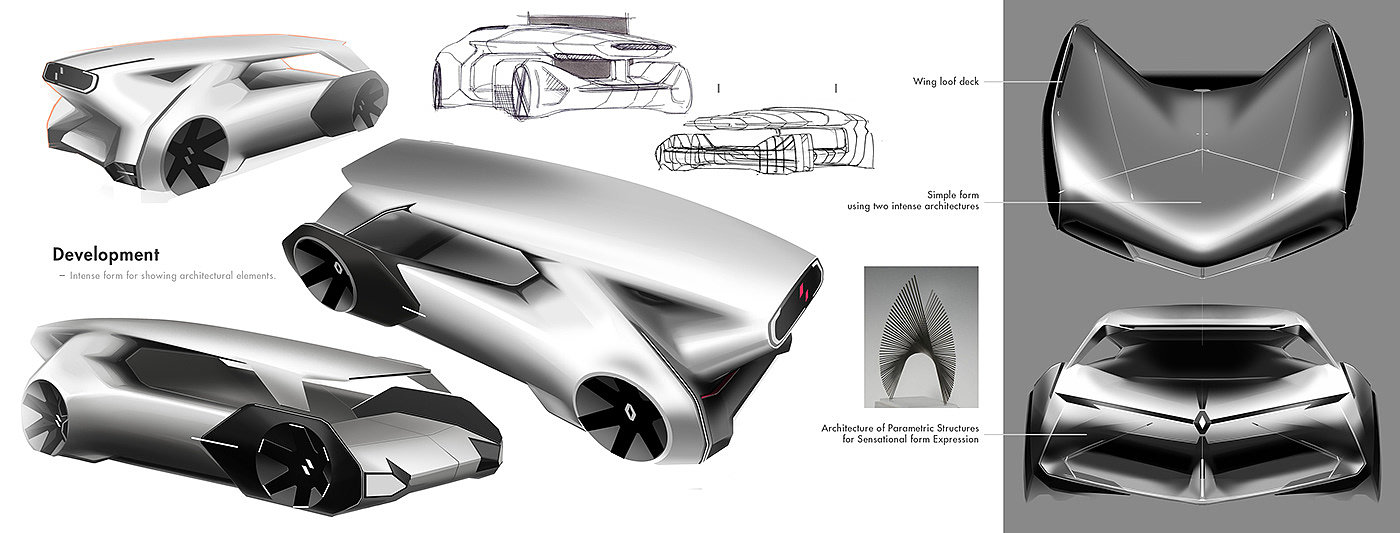 Renault Pantheon，Automobile design，Hand drawn，