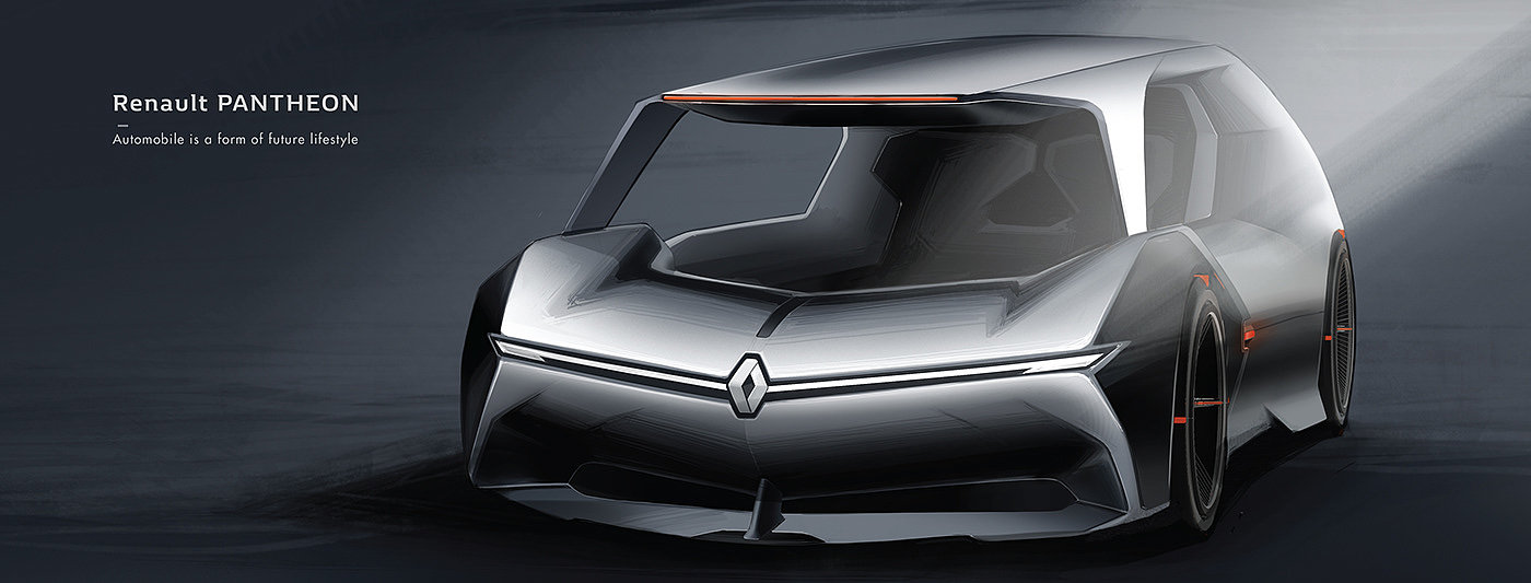 Renault Pantheon，Automobile design，Hand drawn，