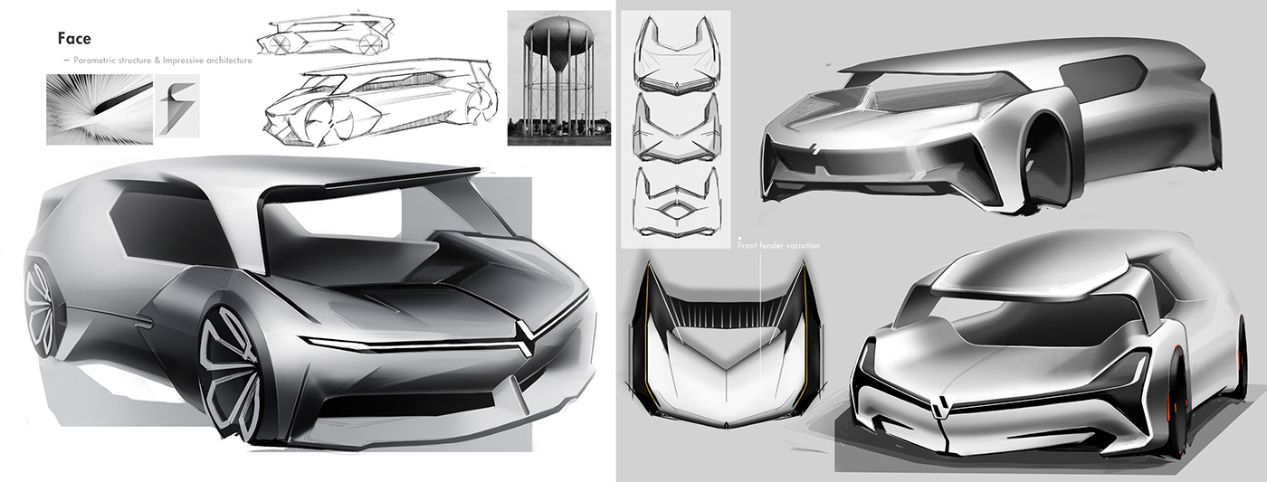 Renault Pantheon，Automobile design，Hand drawn，