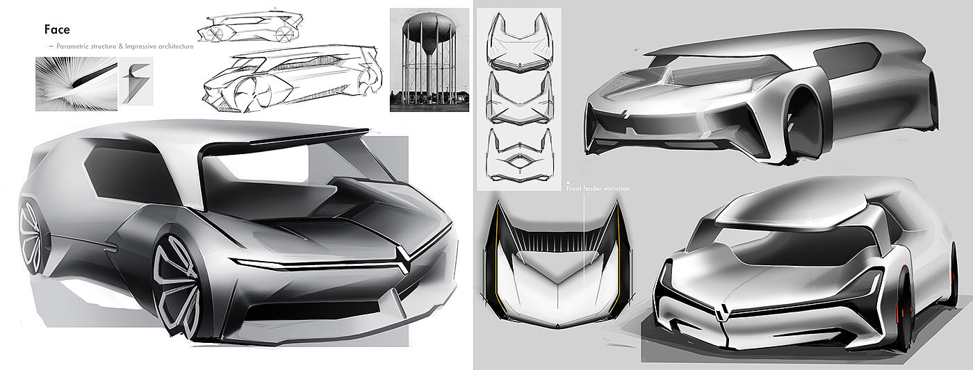 Renault Pantheon，汽车设计，手绘，