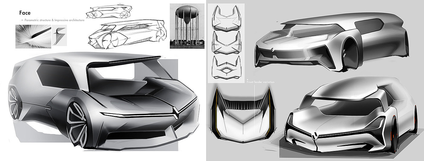 Renault Pantheon，Automobile design，Hand drawn，