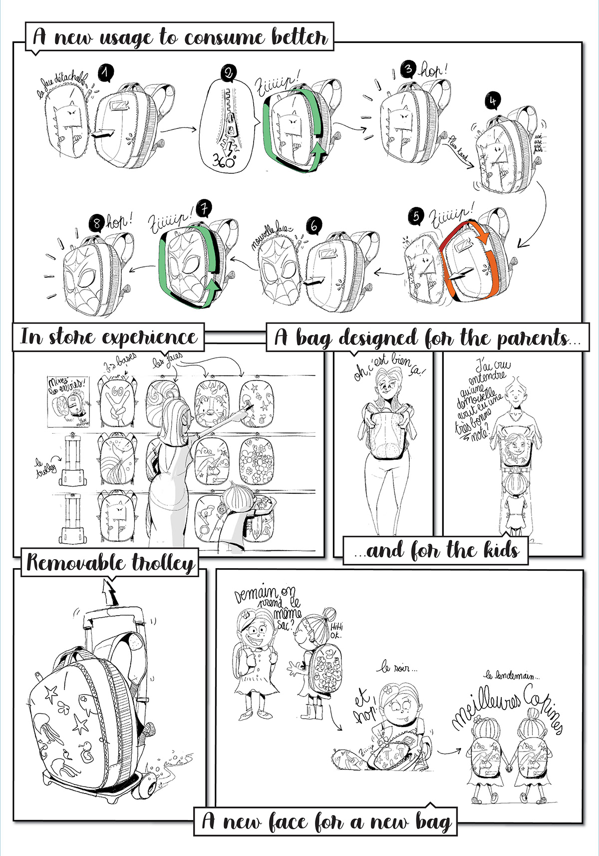 CARREFOUR，Schoolbag design，Hand drawn，