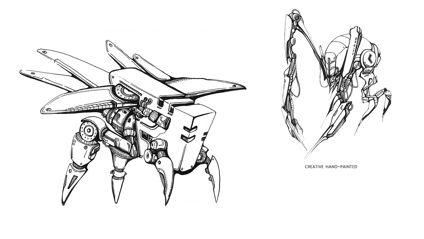 手绘，草图，机器人，创意表现，