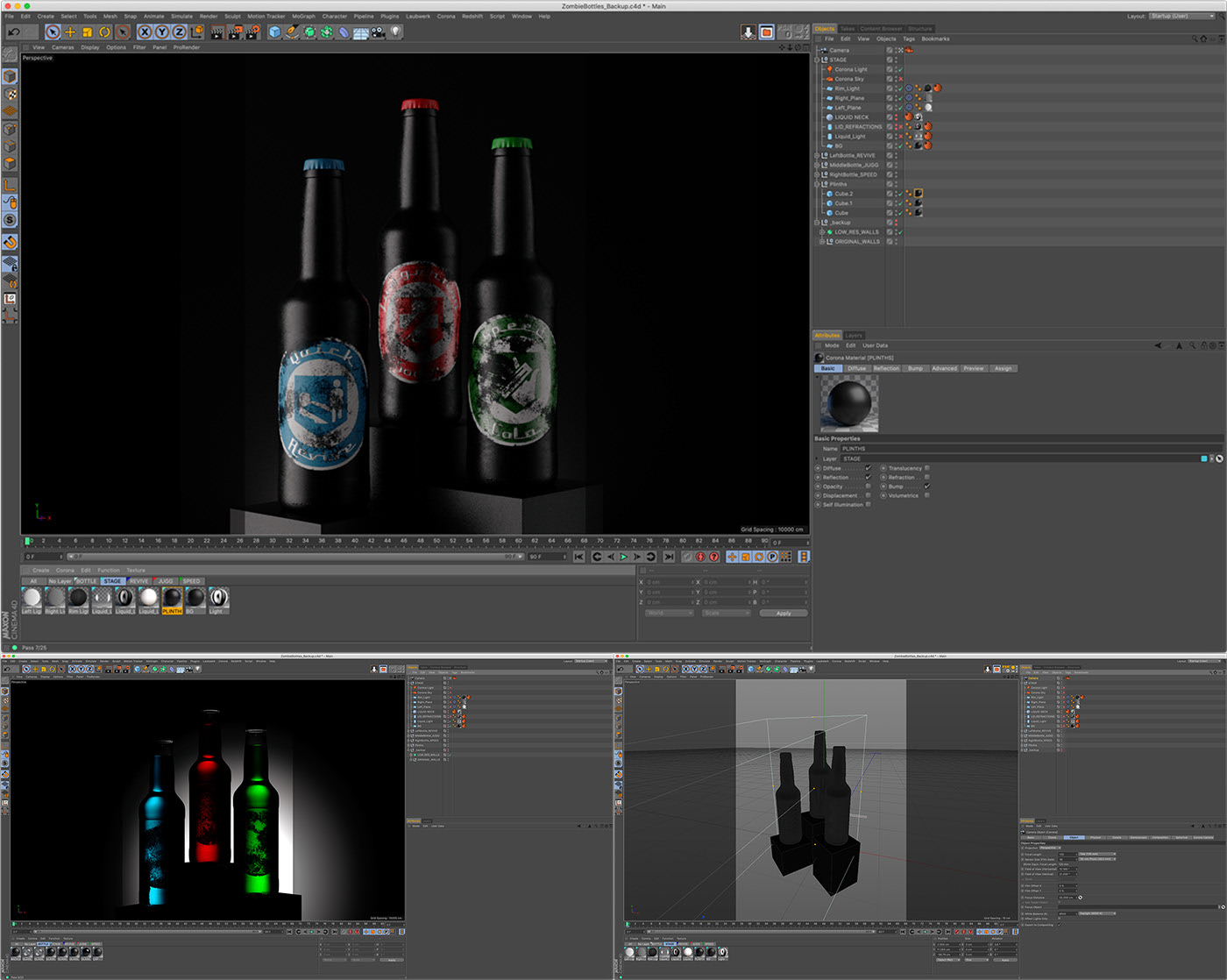 cgi，c4d，Render，The wine bottle，Glass，
