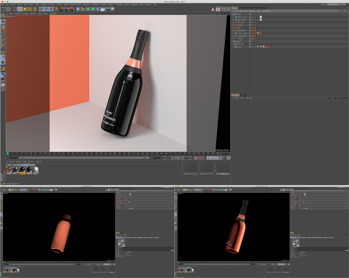 cgi，c4d，Render，The wine bottle，Glass，