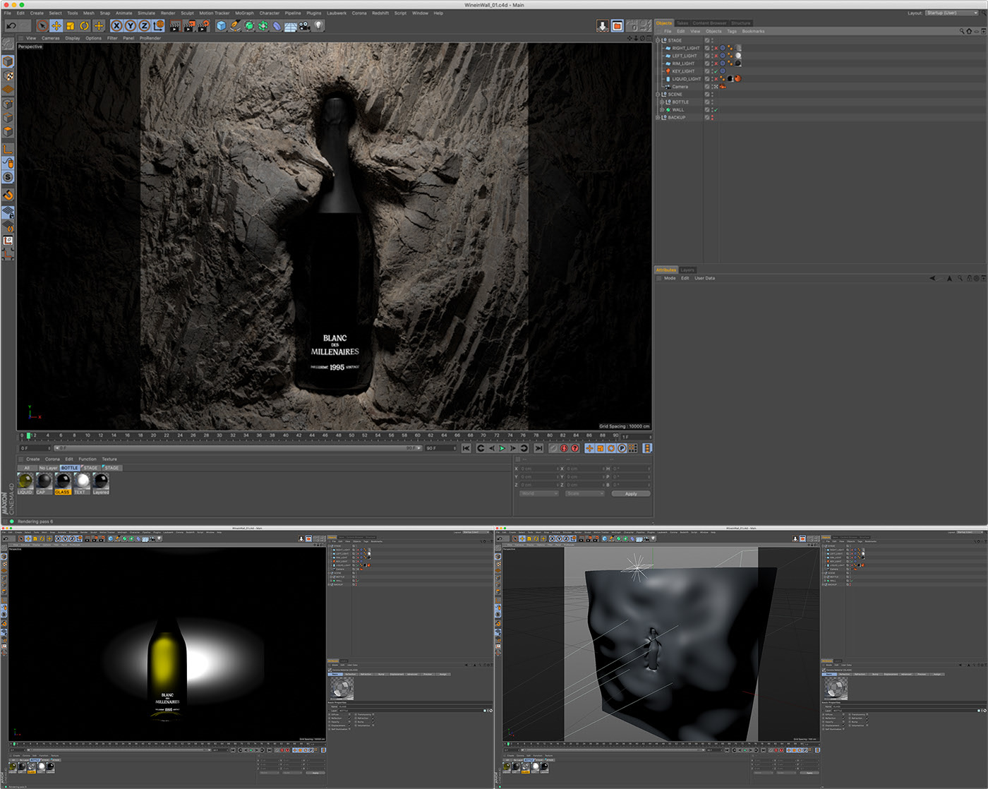 cgi，c4d，Render，The wine bottle，Glass，