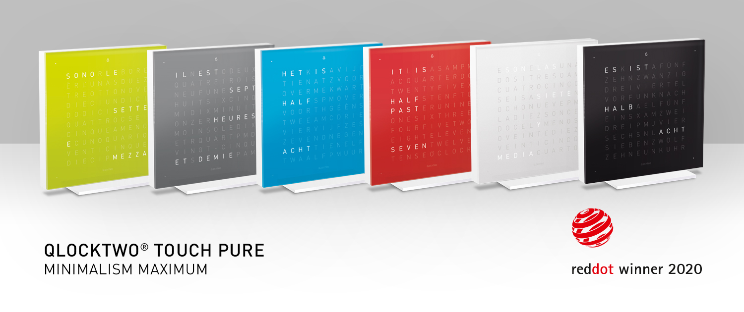 2020 red dot product design award，alarm clock，Clock，time，QLOCKTWO® Touch Pure，magnet，lighting，app，