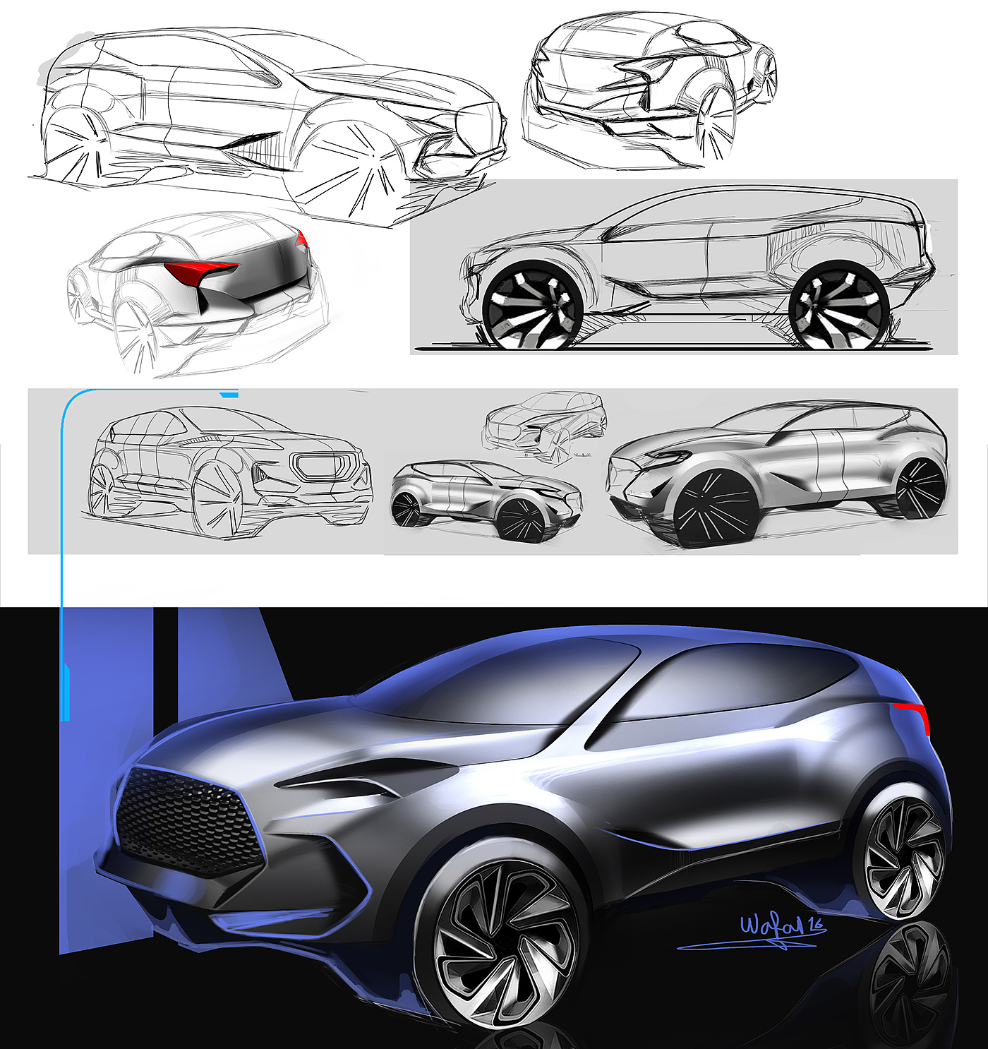 Automatic design，Hand drawn rendering，Visual design，industrial design，product design，