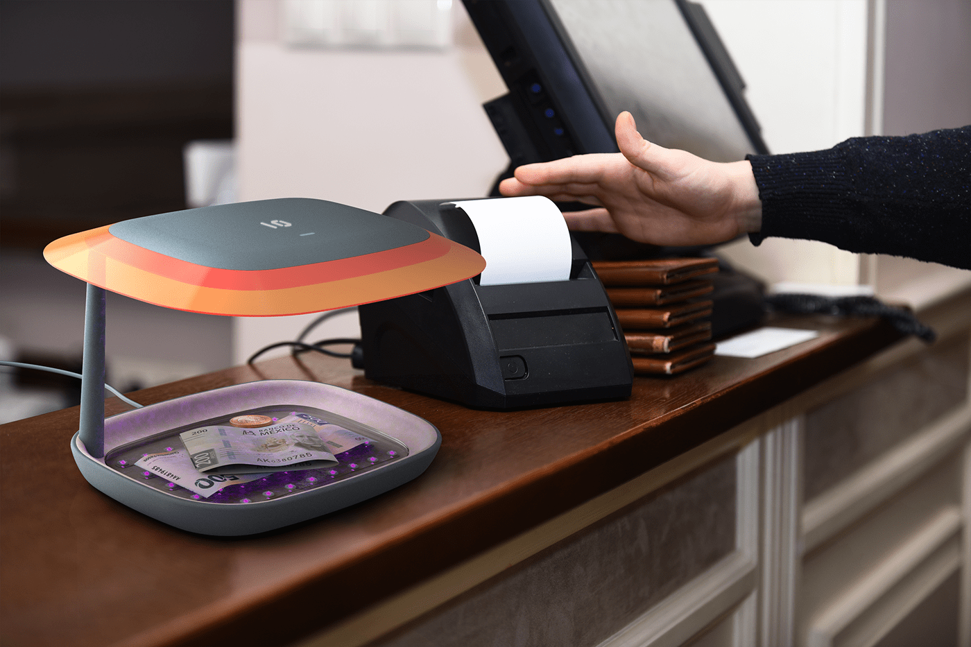 UVC Money sanitizer，Disinfection tray，orange，