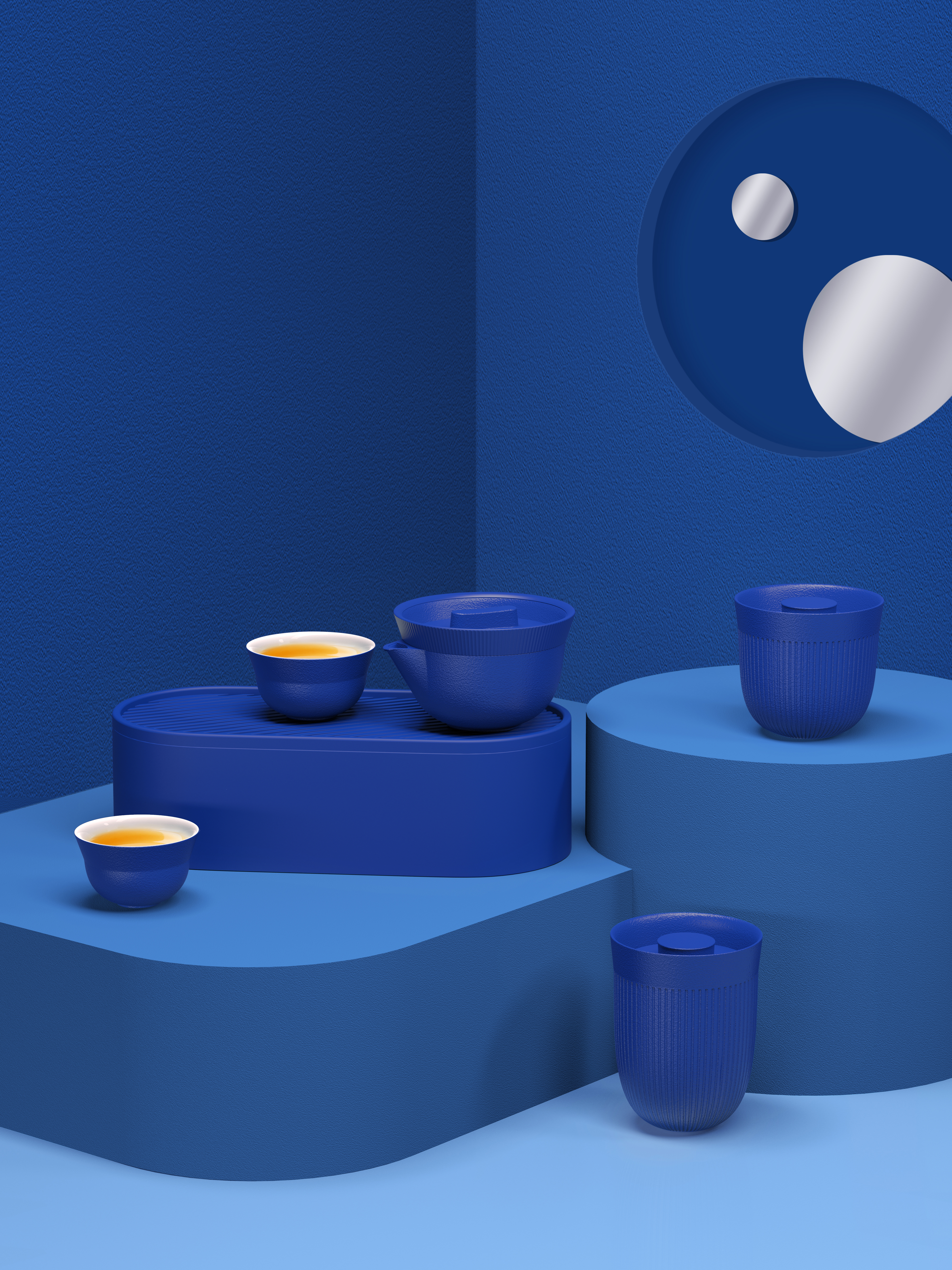 Poxi，Small bubble egg，tea set，Classic blue，