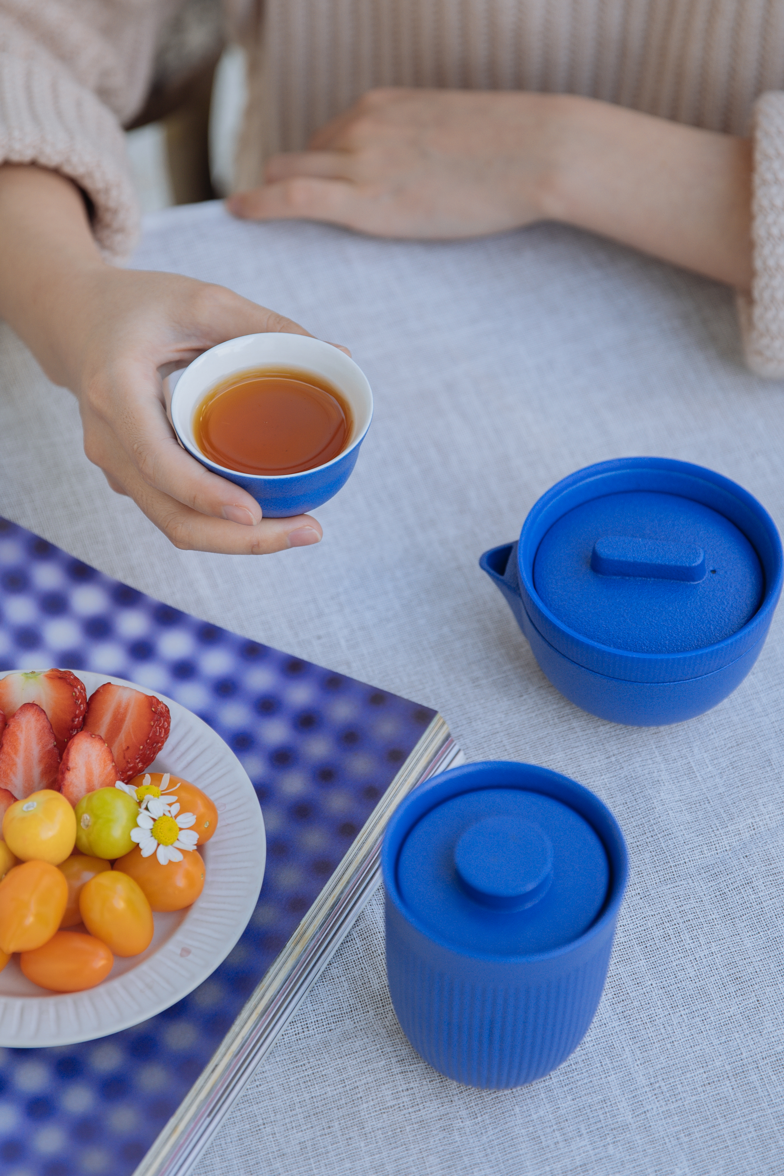 Poxi，Small bubble egg，tea set，Classic blue，