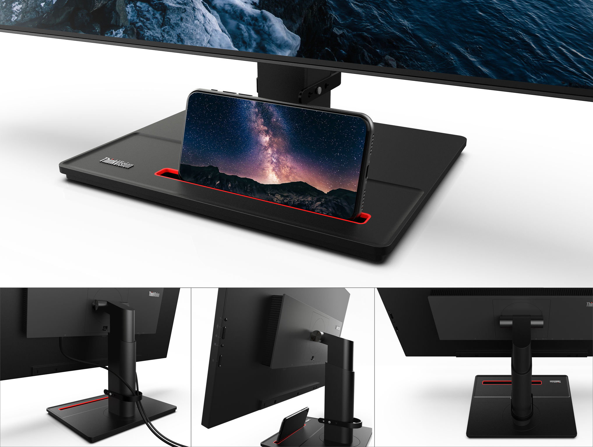 2020 red dot product design award，ThinkVision P27h，monitor，association，lenovo，Multi angle，QHD IPS Infinity，Mobile phone bracket，