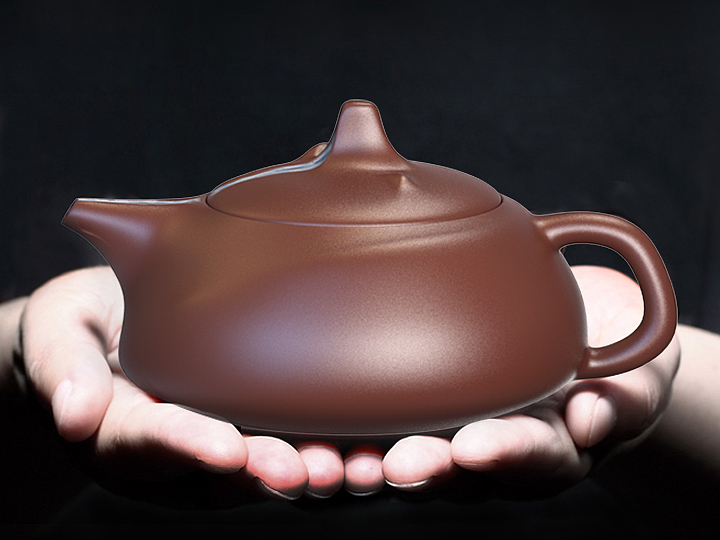 High mountains and flowing water，dark-red enameled pottery teapot，artistic conception，ceramics，tea set，