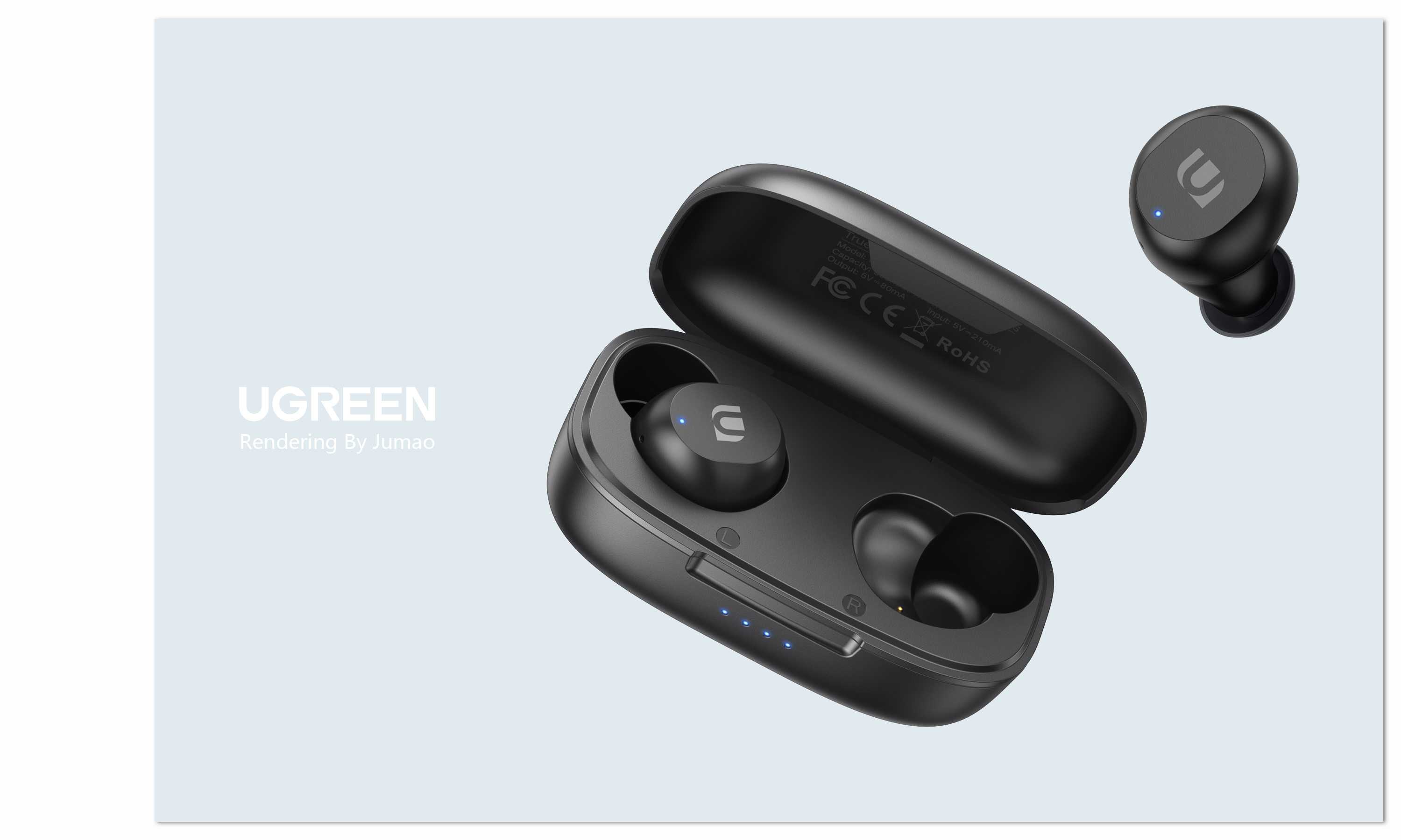 Green couplet，Lvlian products，Product rendering，headset，tws，