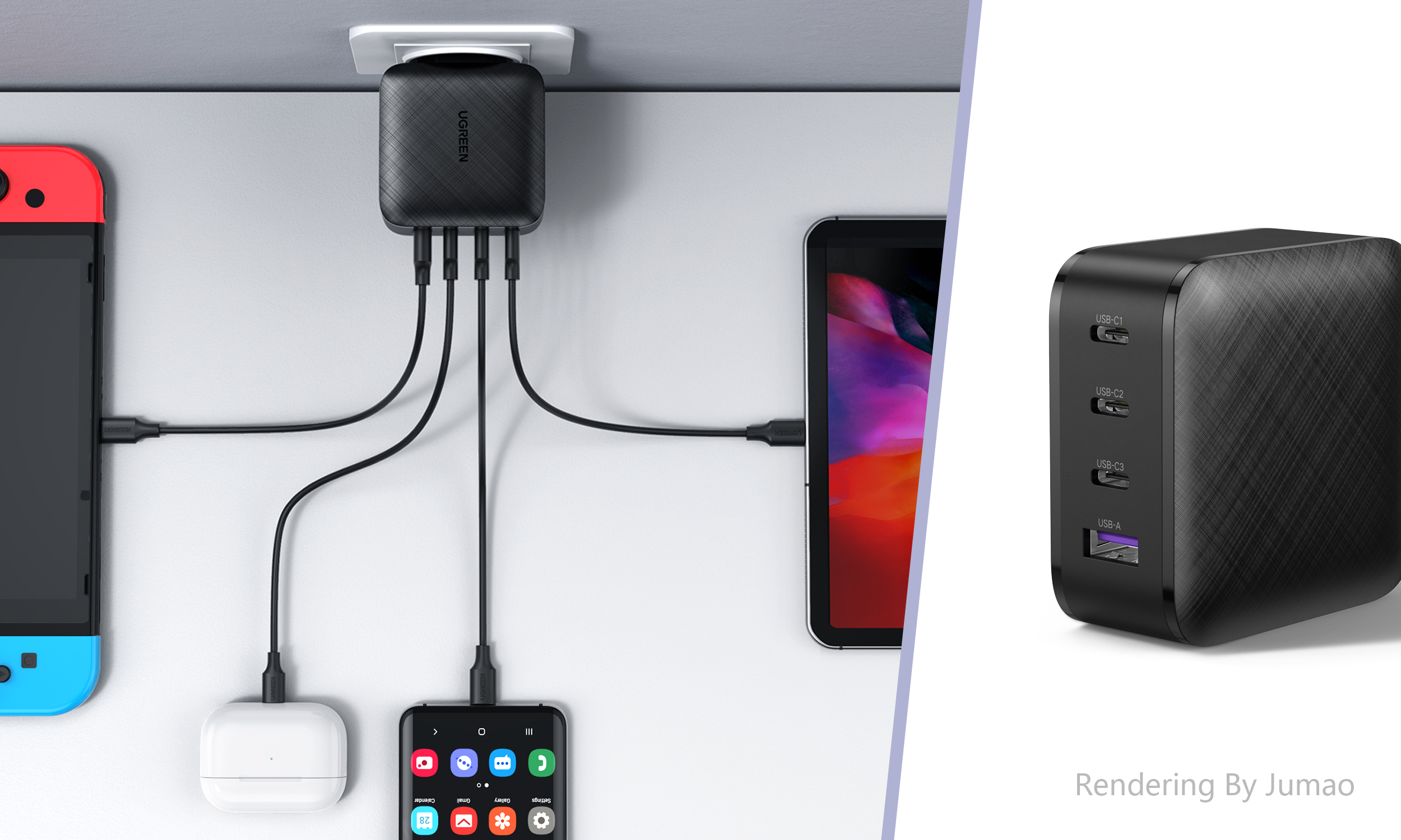 Green couplet，Lvlian products，Product rendering，headset，tws，