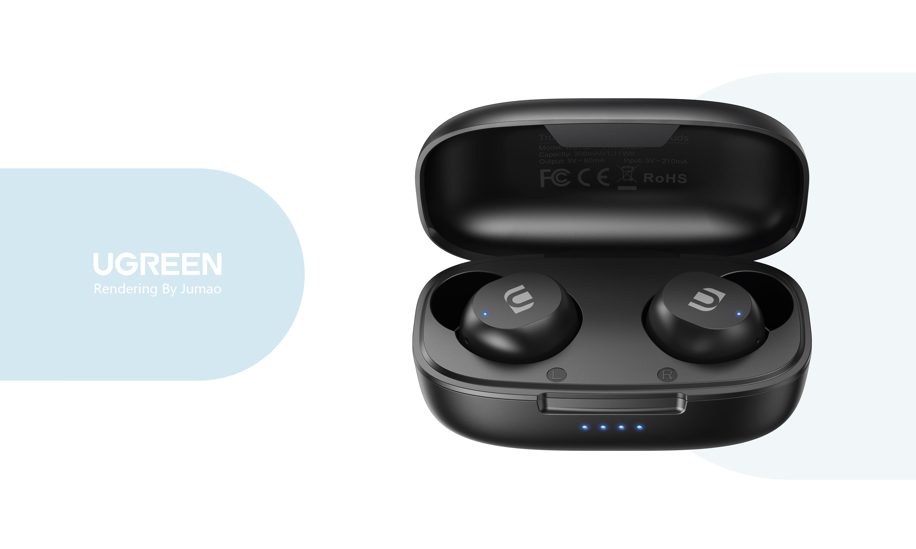 Green couplet，Lvlian products，Product rendering，headset，tws，