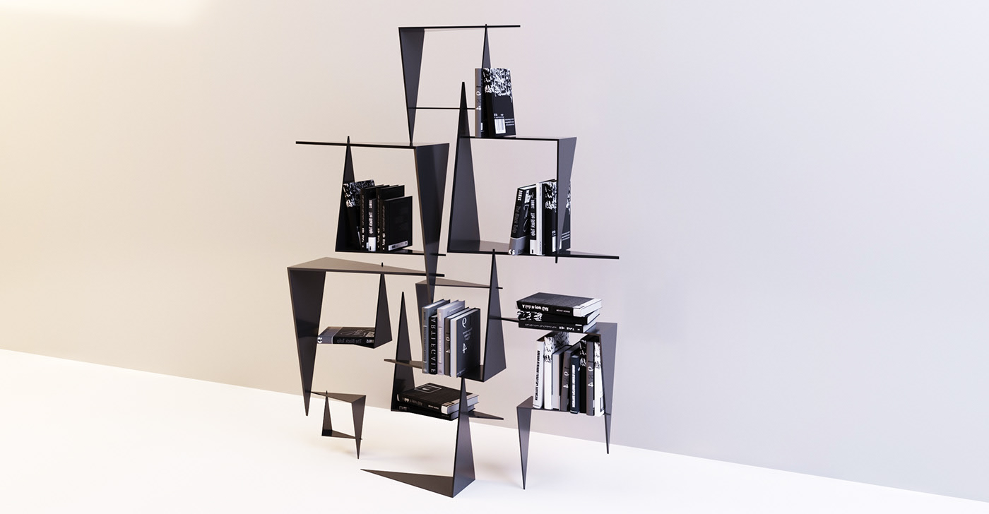 bookshelf，Art，wooden ，black，