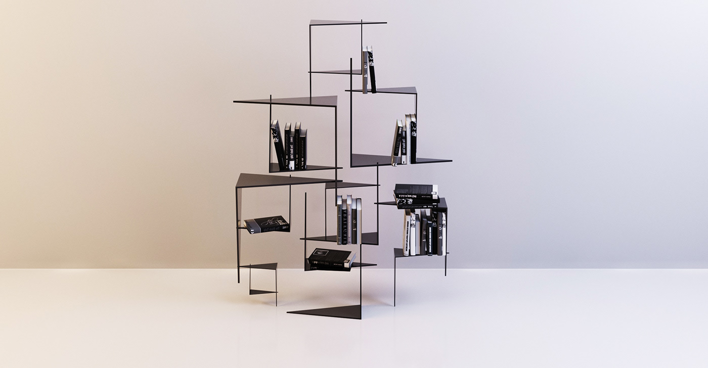 bookshelf，Art，wooden ，black，