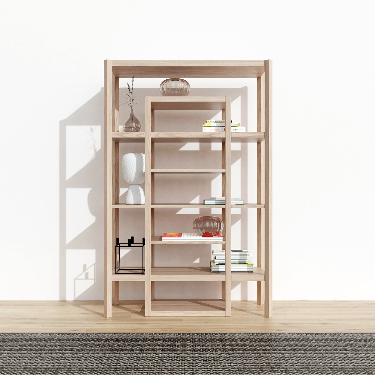 furniture，bookshelf，wooden ，Aesthetic feeling，