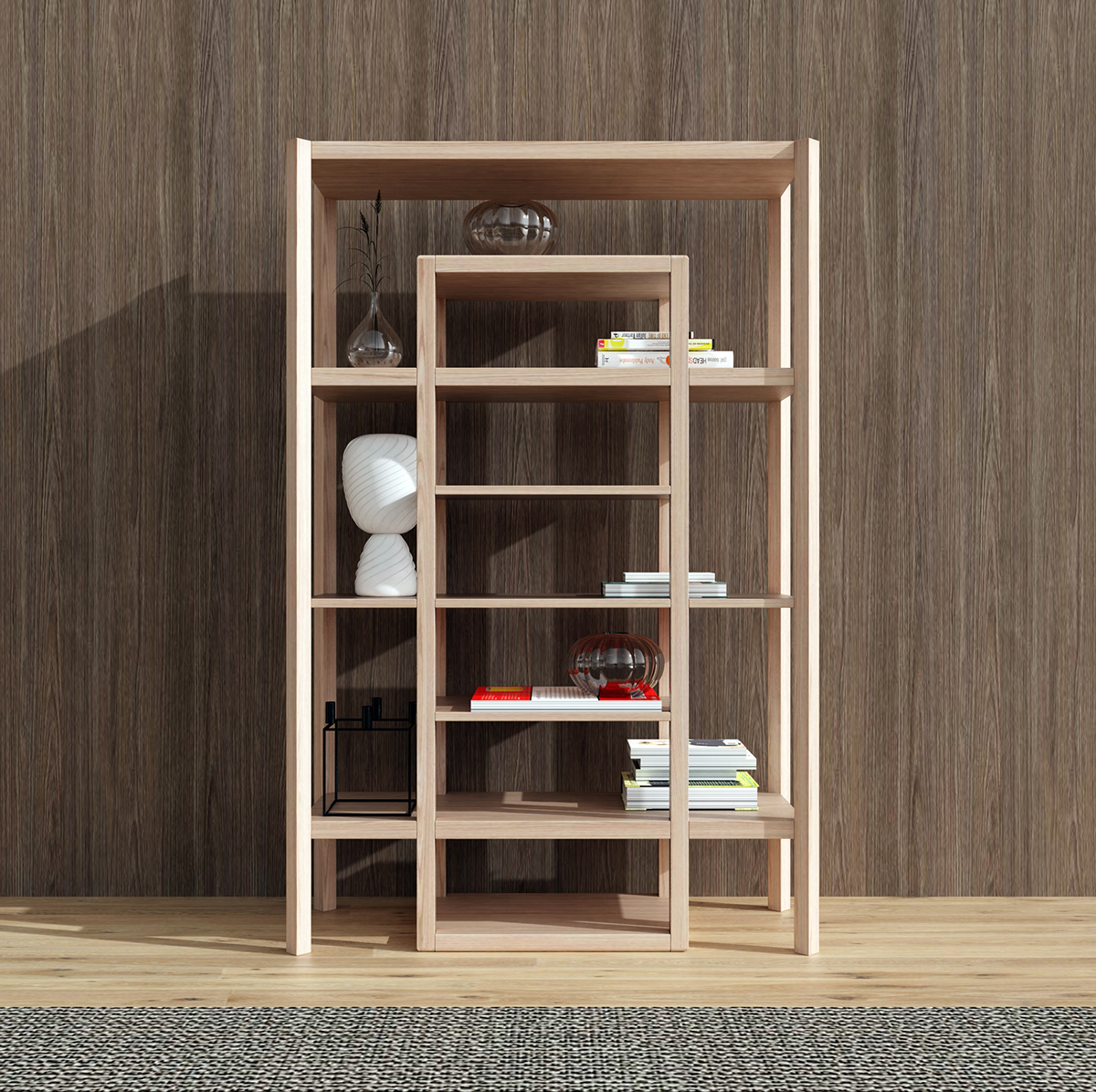 furniture，bookshelf，wooden ，Aesthetic feeling，