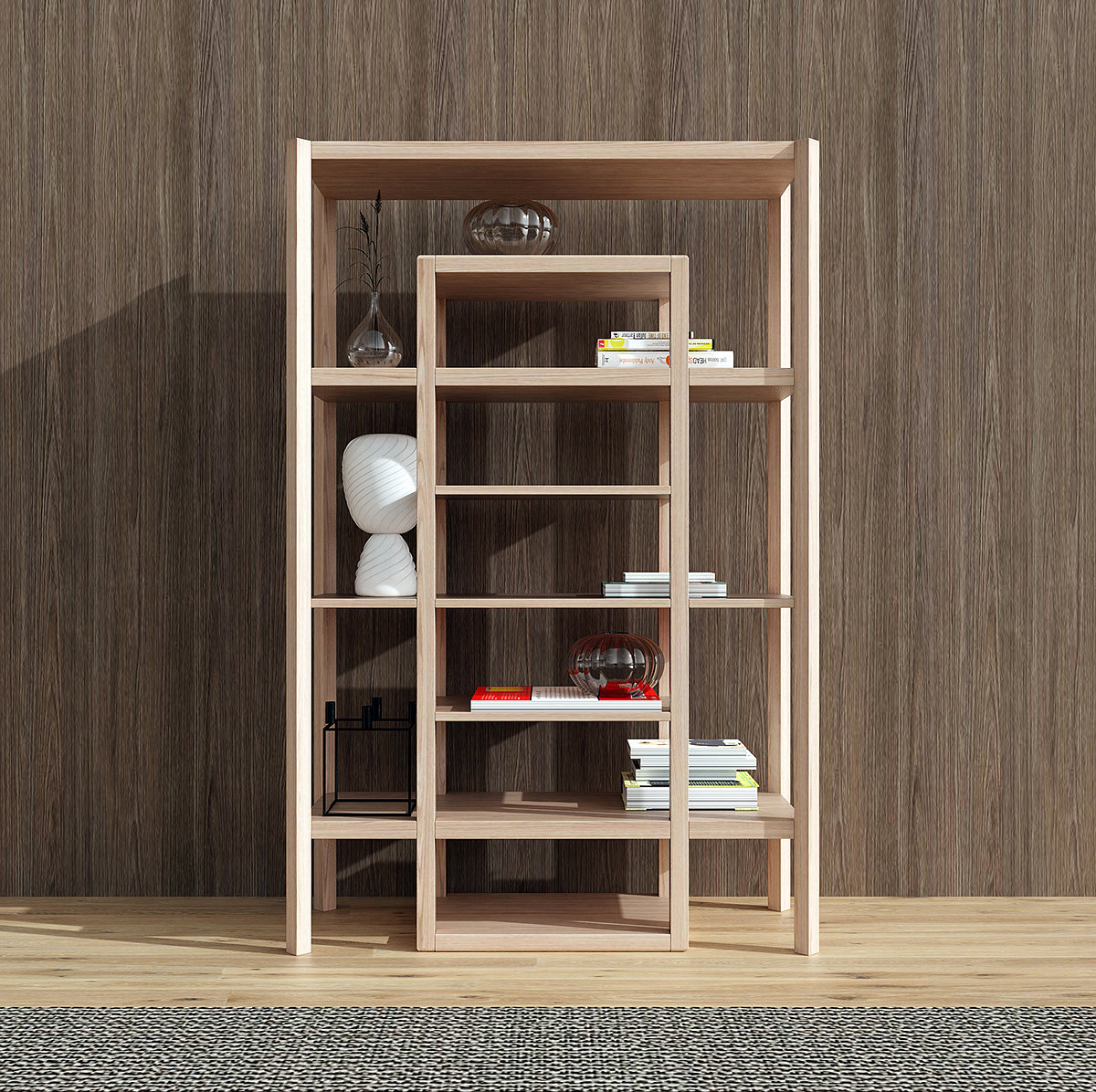 furniture，bookshelf，wooden ，Aesthetic feeling，