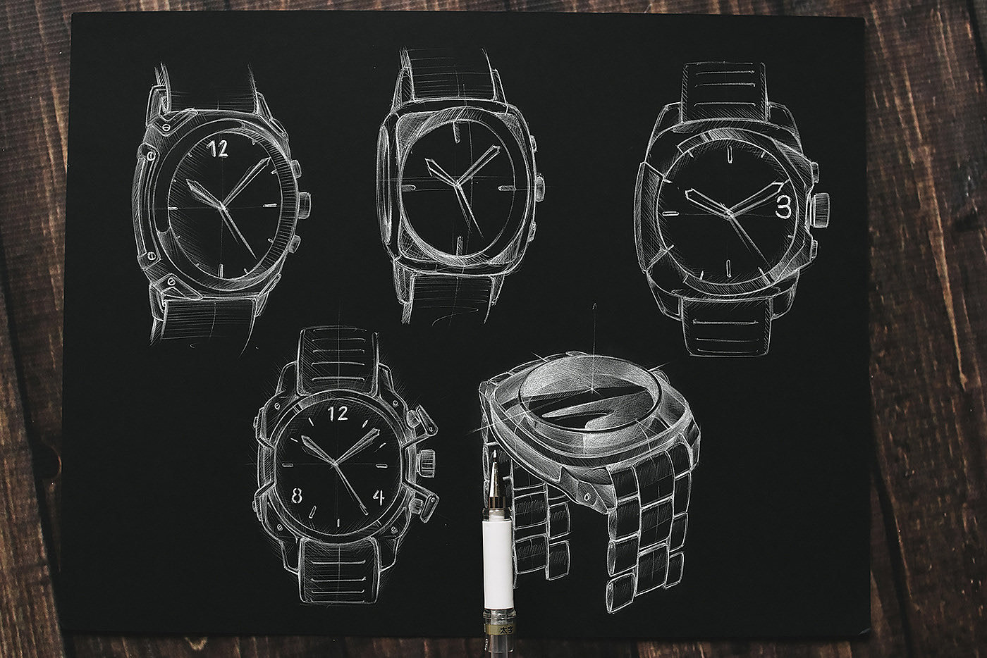 Wrist watch，glasses，sketch，