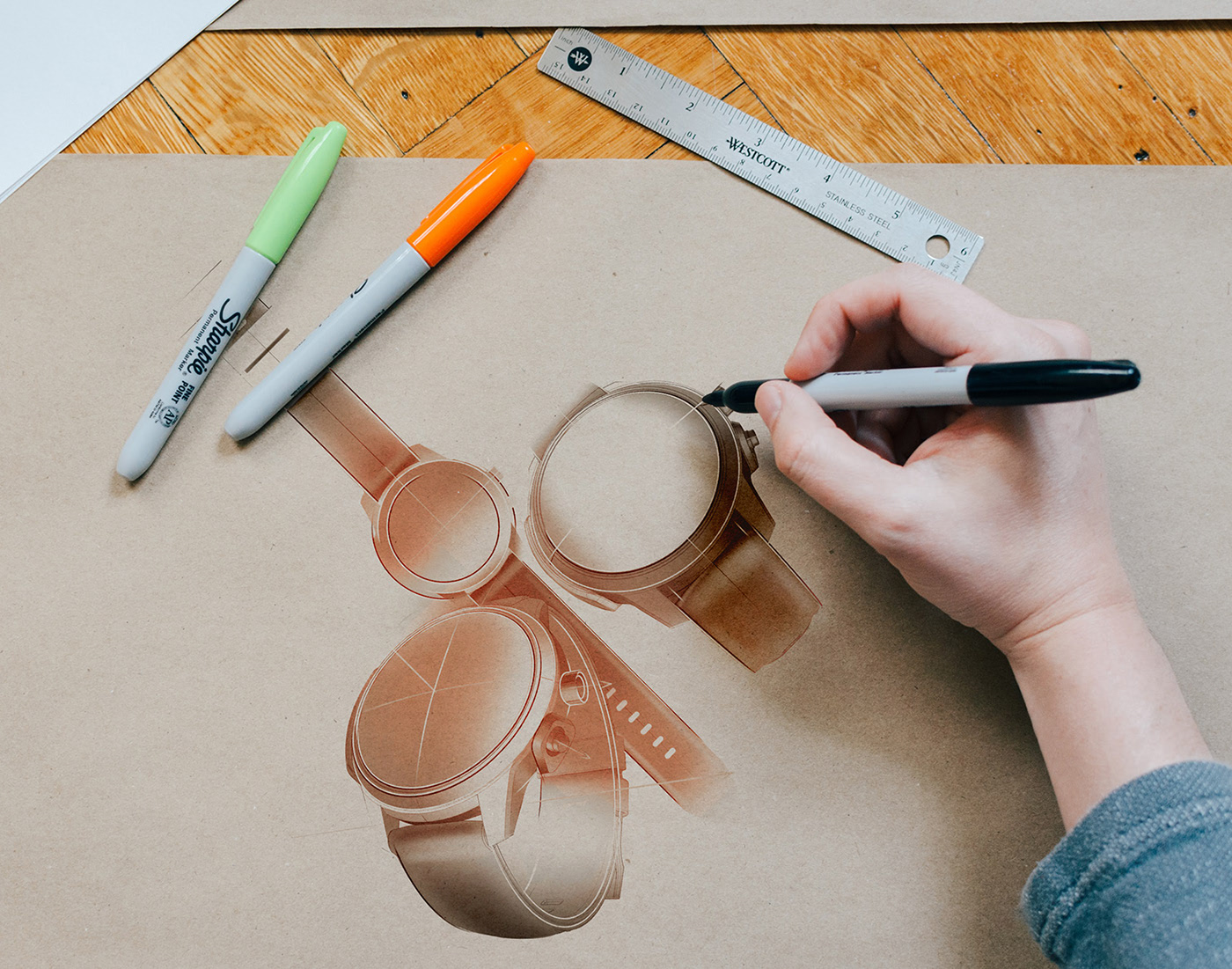 Wrist watch，glasses，sketch，