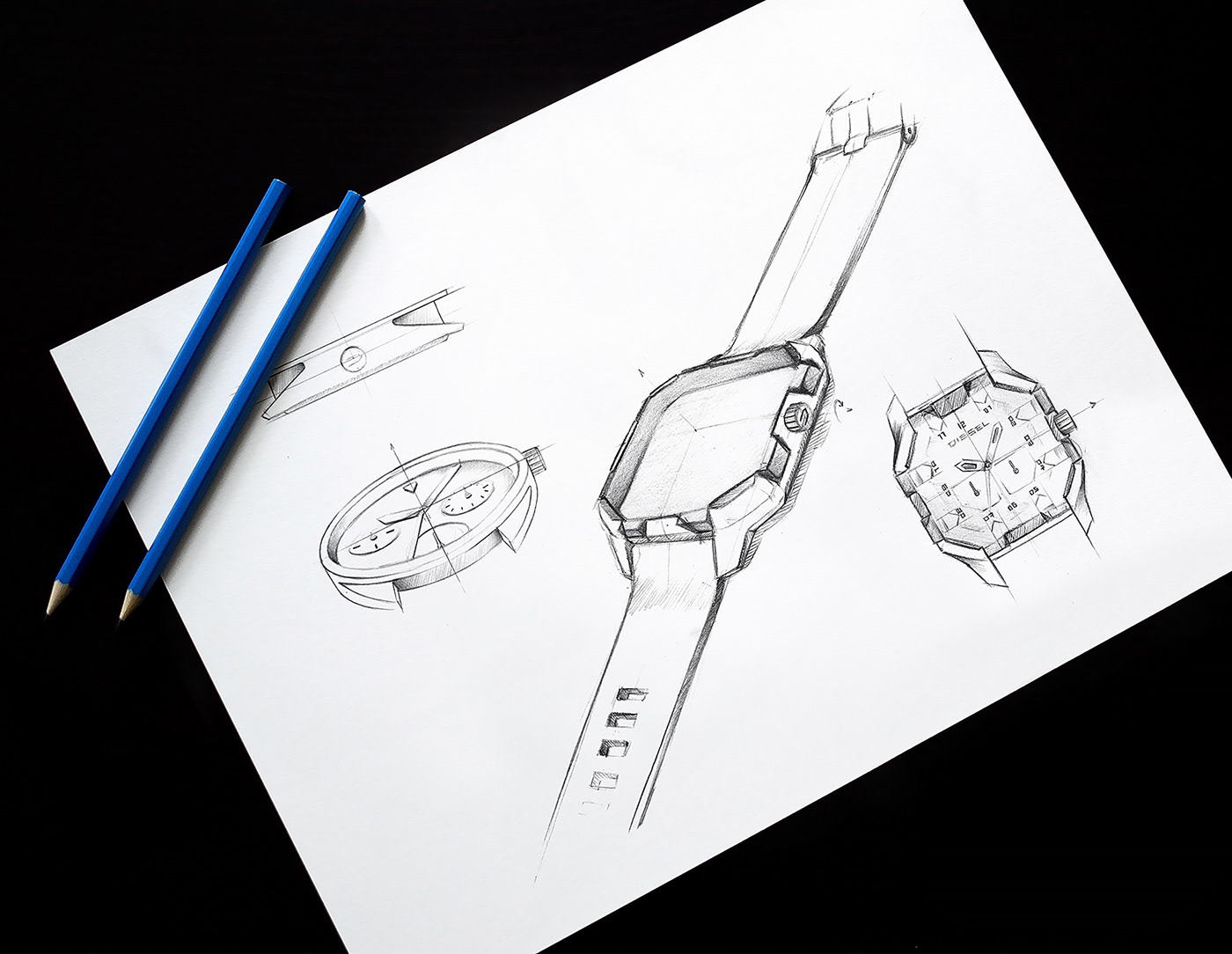 Wrist watch，glasses，sketch，