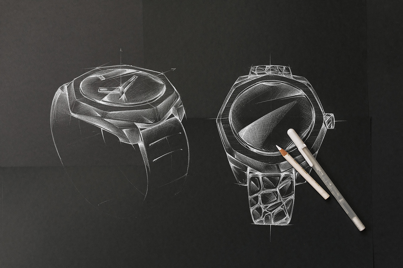 Wrist watch，glasses，sketch，