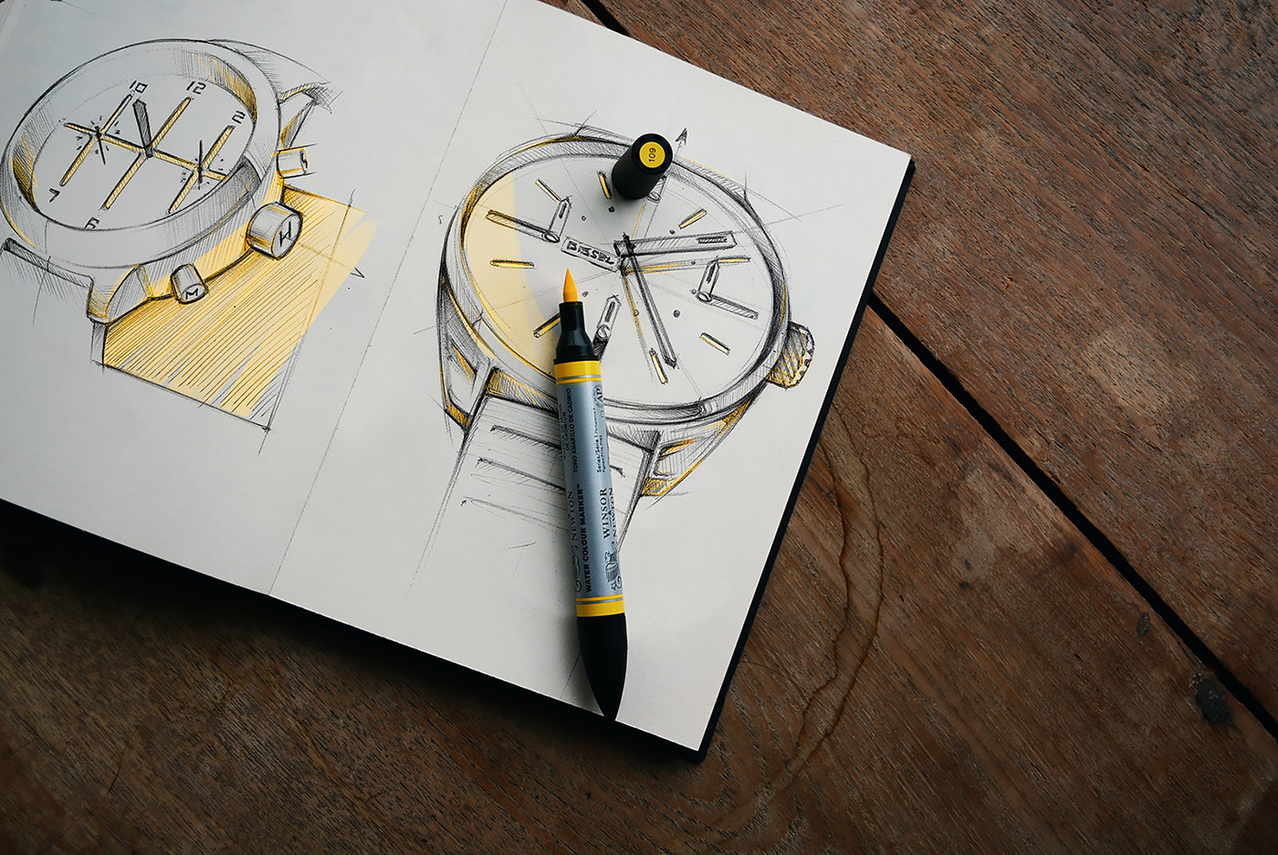 Wrist watch，glasses，sketch，