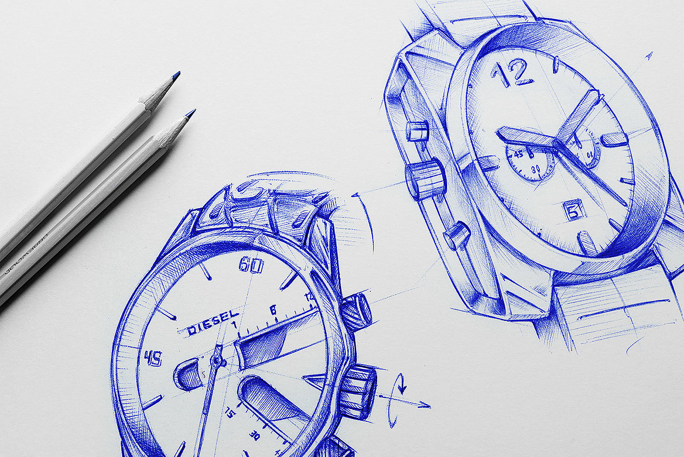 Wrist watch，glasses，sketch，