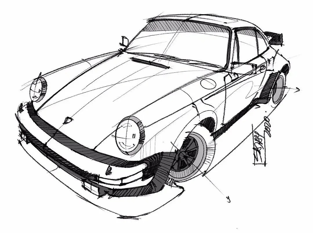 Hand drawn drawing of automobile，Automotive CMF，CMF design，