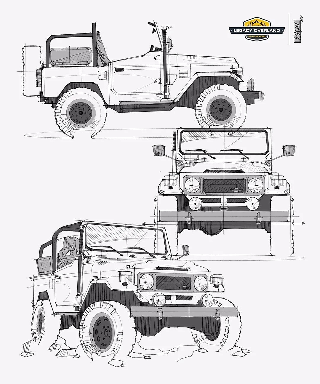 Hand drawn drawing of automobile，Automotive CMF，CMF design，