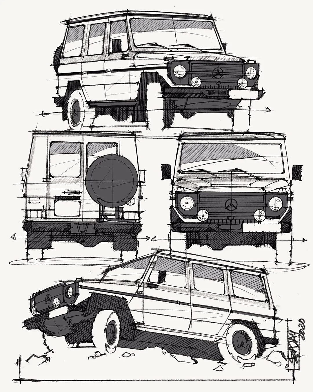 Hand drawn drawing of automobile，Automotive CMF，CMF design，