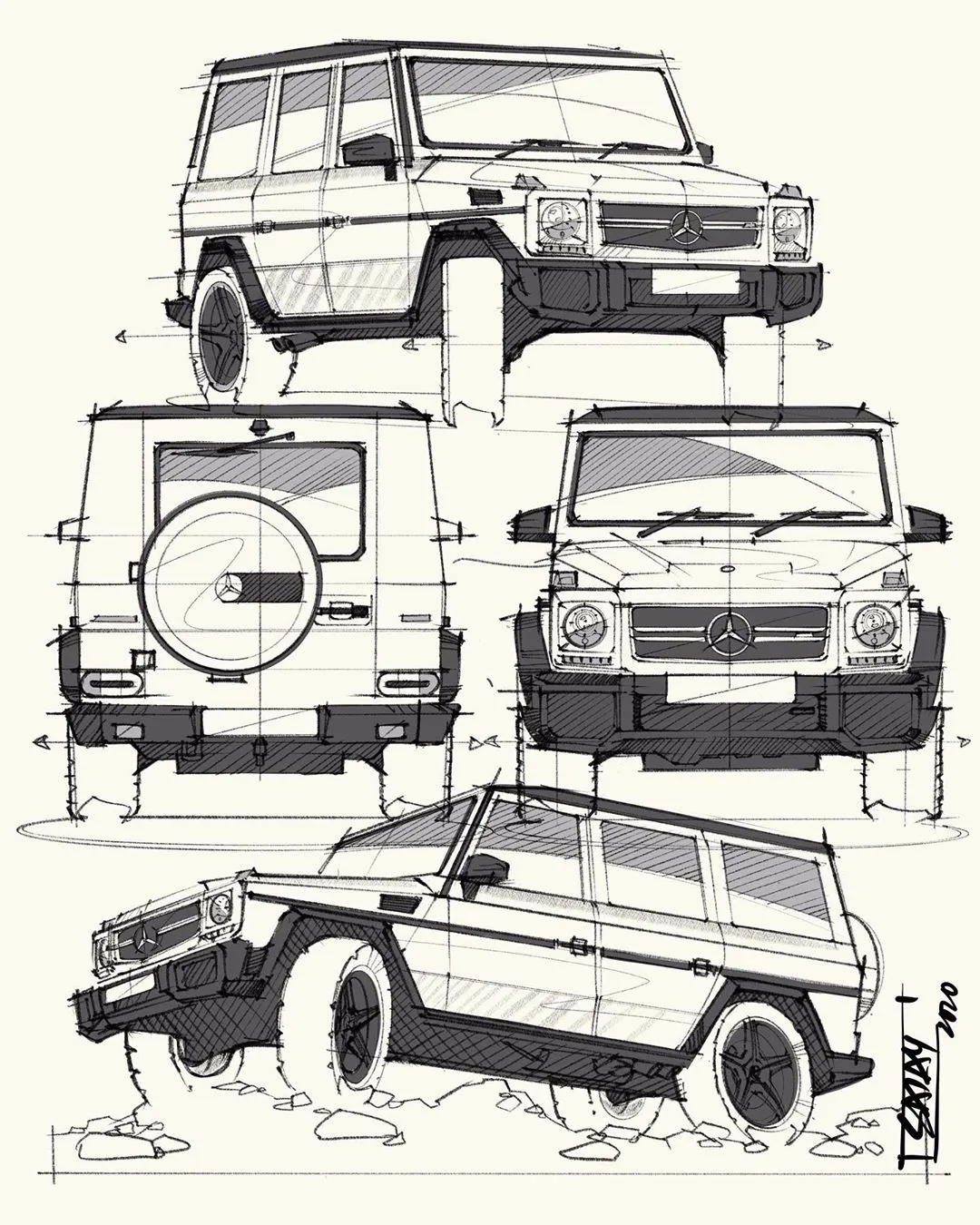 Hand drawn drawing of automobile，Automotive CMF，CMF design，