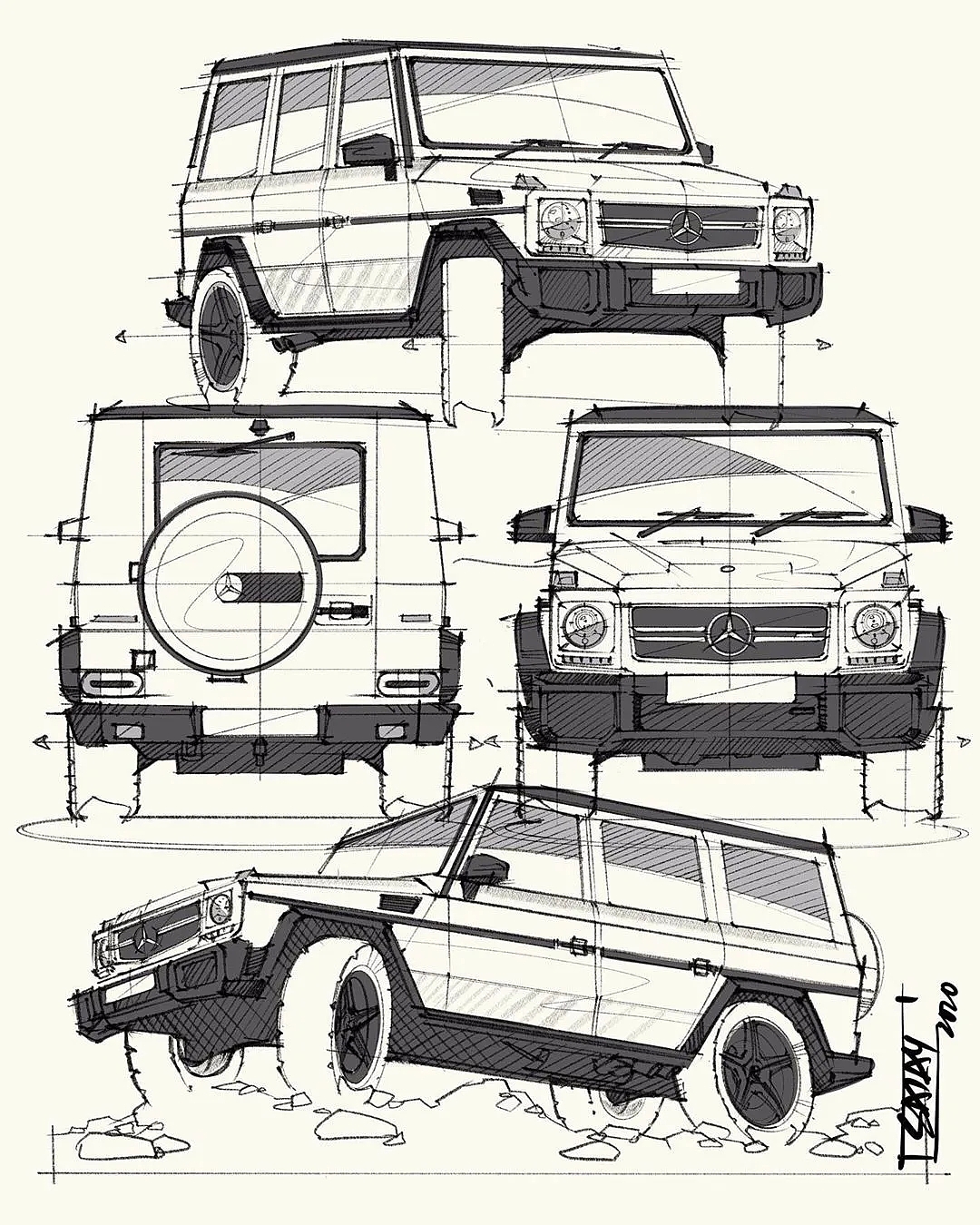 Hand drawn drawing of automobile，Automotive CMF，CMF design，