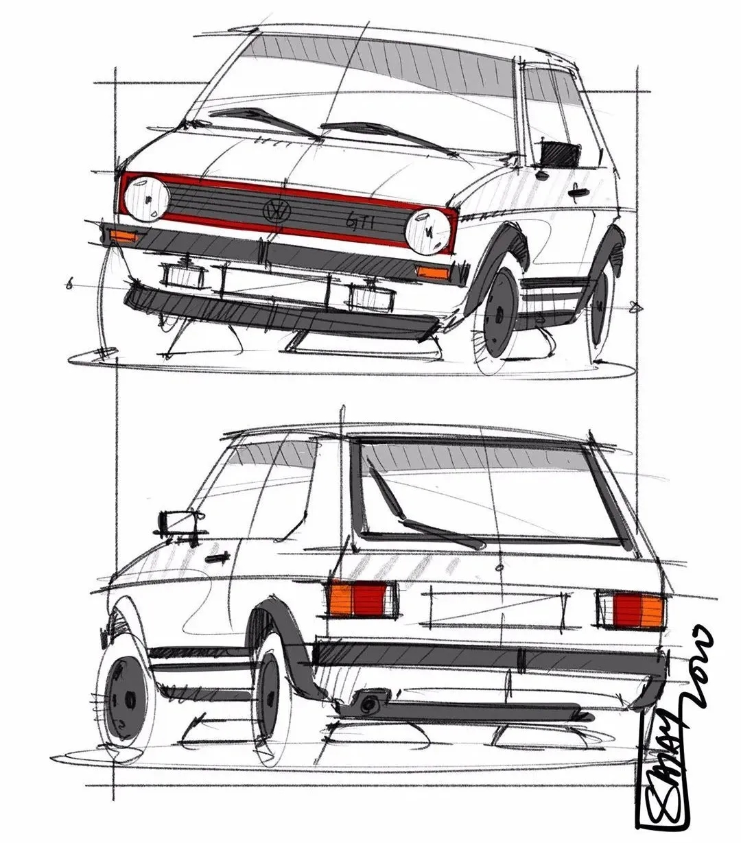 Hand drawn drawing of automobile，Automotive CMF，CMF design，