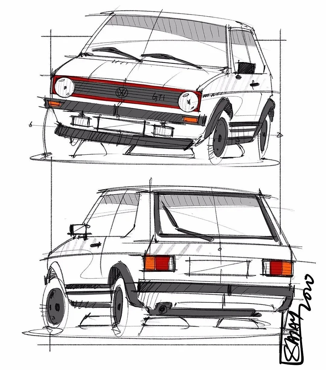 Hand drawn drawing of automobile，Automotive CMF，CMF design，