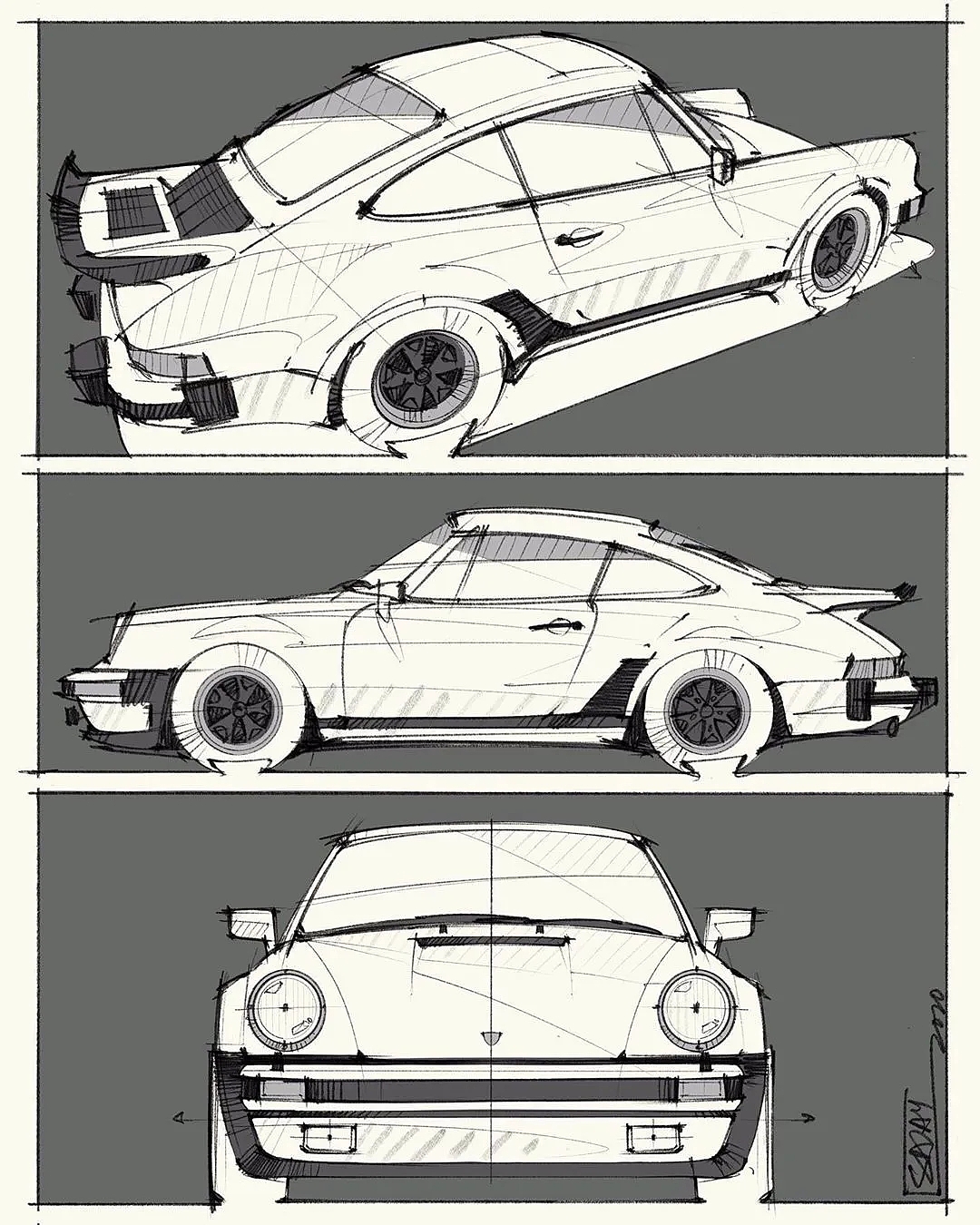 Hand drawn drawing of automobile，Automotive CMF，CMF design，