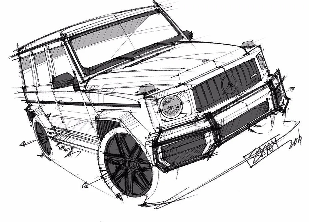 Hand drawn drawing of automobile，Automotive CMF，CMF design，