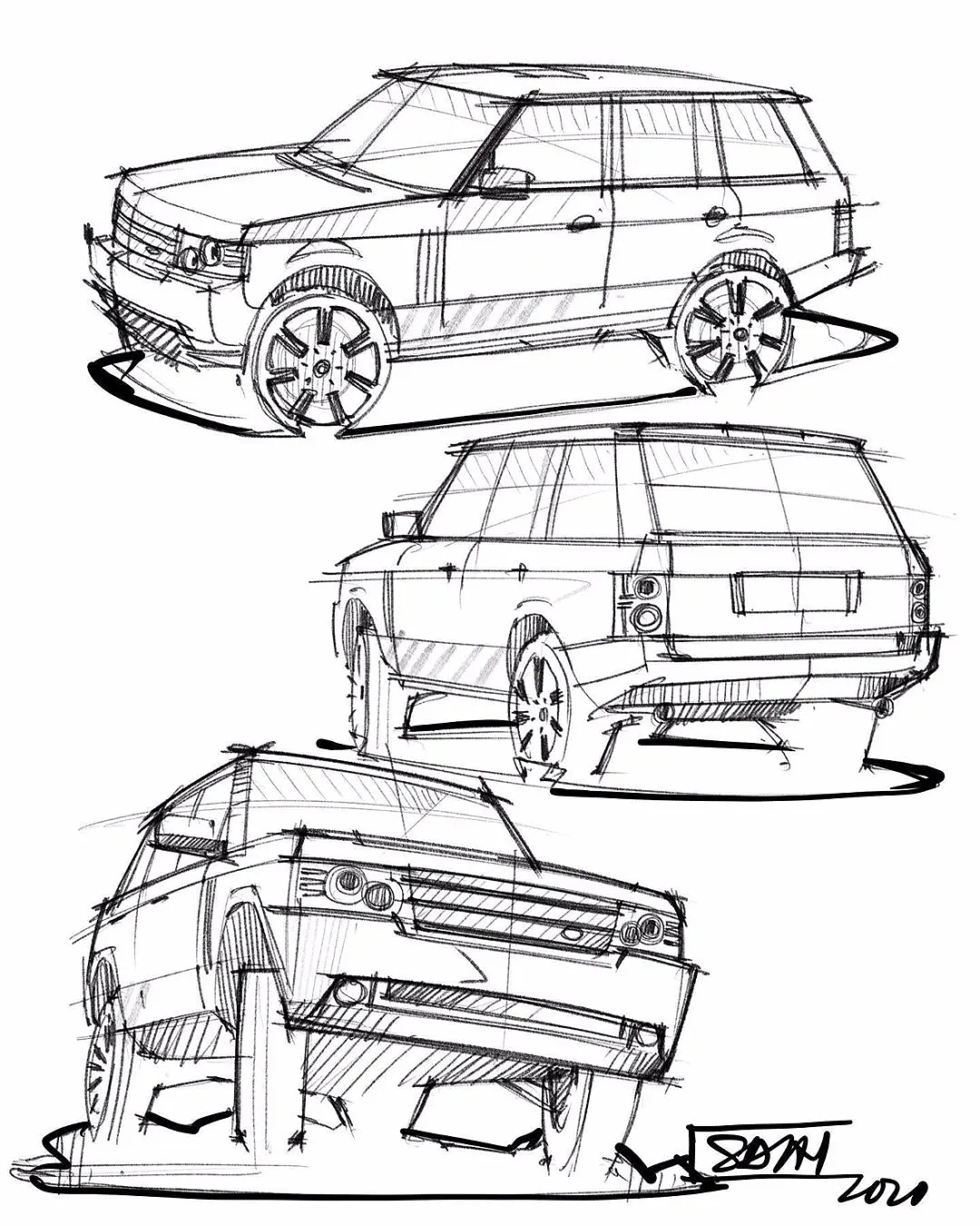 Hand drawn drawing of automobile，Automotive CMF，CMF design，