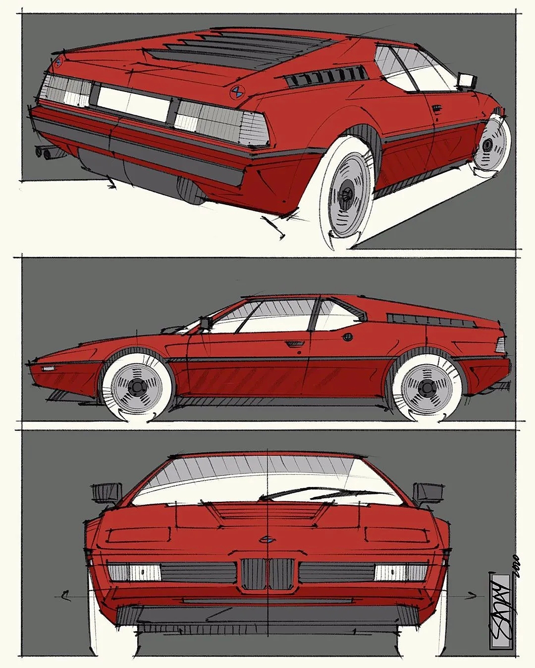 Hand drawn drawing of automobile，Automotive CMF，CMF design，