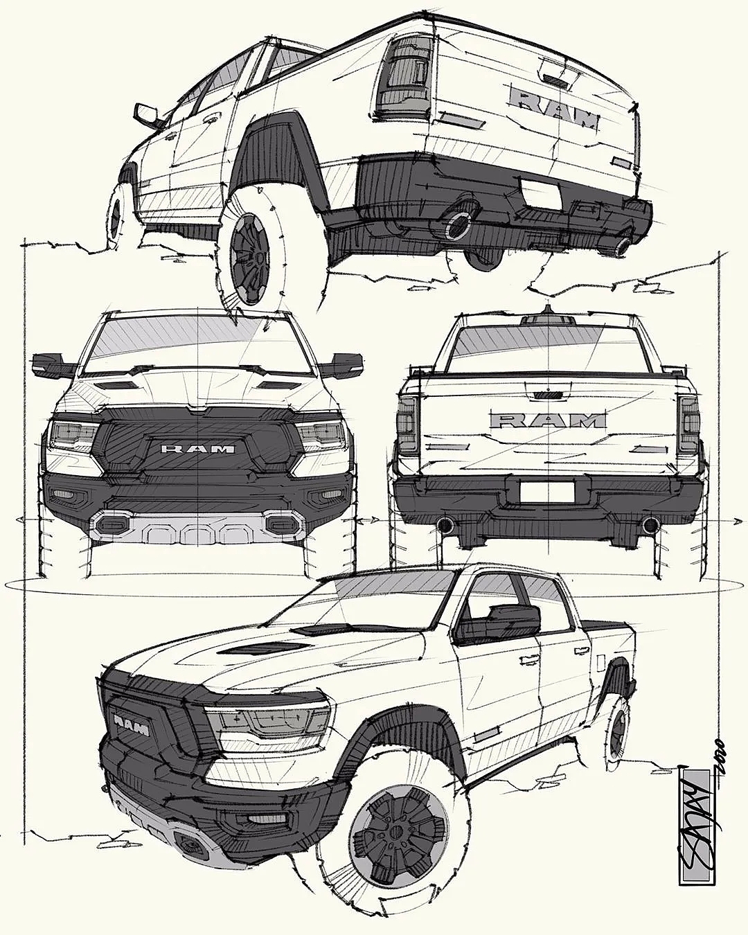 Hand drawn drawing of automobile，Automotive CMF，CMF design，