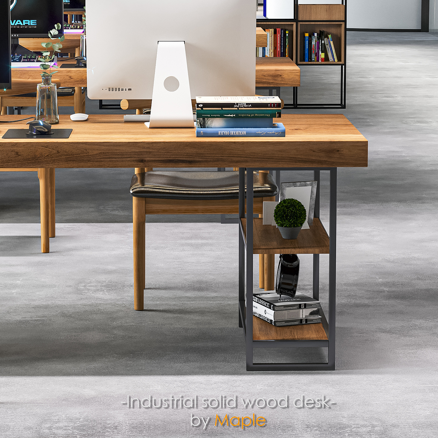 solid wood，Office desk and chair，corona，design sketch，Industry，3d，