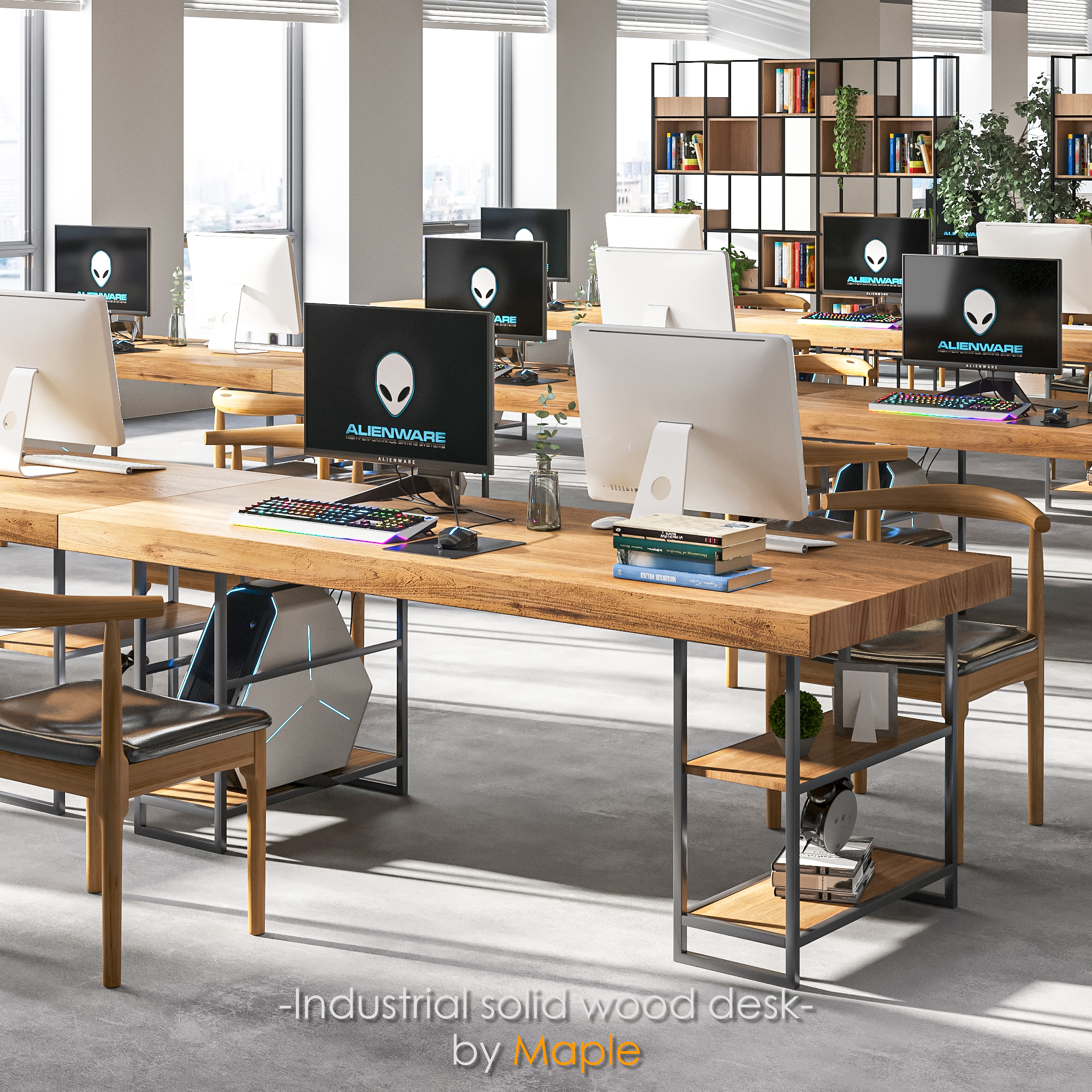 solid wood，Office desk and chair，corona，design sketch，Industry，3d，